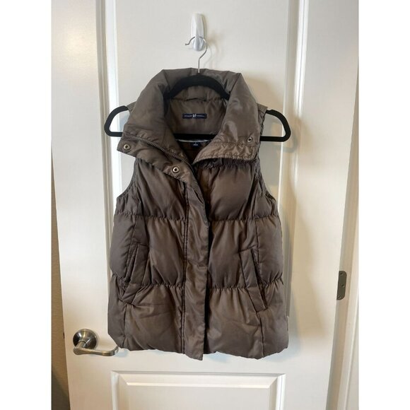 Gap Down Filled Puffer Vest Bronze Brown Satin Womens S pockets zipper buttons - Picture 1 of 11